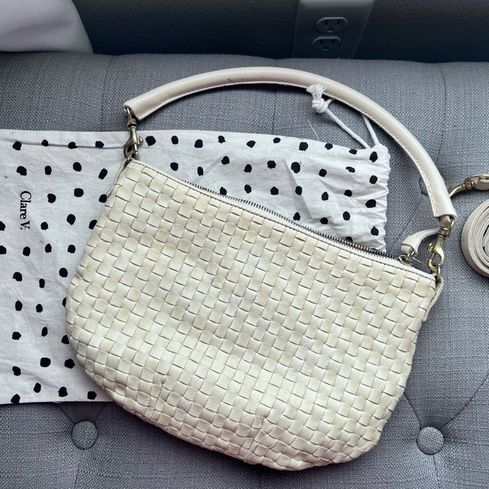 Clare V Cream Petite Moyen Woven Handbag